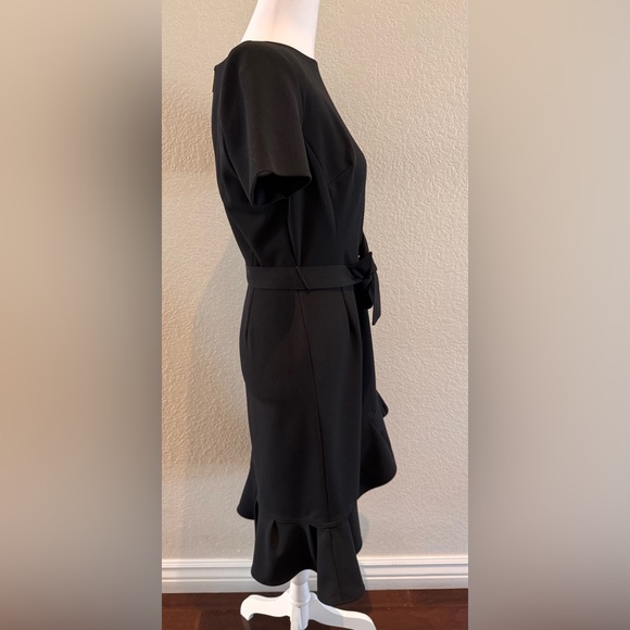 Calvin Klein Boat Neck Ruffle Hem Faux Wrap Dress – Black – Size 4 – Like New - Picture 8 of 16